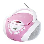 HANNLOMAX HX-320CD CD/MP3 Boombox, AM/FM Radio, USB Port for MP3 Playback, Aux-in, LCD Display, AC/DC Dual Power Source (Pink/White)