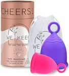WE KEEO Menstrual Cup - Reusable, Soft & Safe Medical Grade Silicone Period Cup - 12 Hours Comfort - Eco Friendly Tampon & Pad Alternative for Active Lifestyle & Heavy Flow (Rose Pink & Purple)