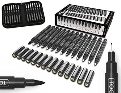 Micro-Line 14 Pens With Case, Fineliner, Multiliner, Archival Ink, Waterproof, Journaling, Illustration, Architecture, Technical Drawing, Outlining, Scrapbooking, Manga, Writing, Rock Painting Black