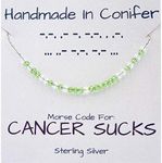 Non-Hodgkin's Lymphoma CANCER SUCKS ~ Swarovski Crystal Morse Code Sterling Silver Necklace ~ Lime Green Is The Awareness Color For Non-Hodgkin's Lymphoma ~ Custom Handmade To Personalize The Necklace