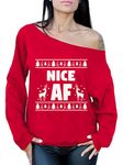 Awkward Styles Nice AF Off Shoulder Sweatshirt Naughty Xmas Oversized Sweater Red S