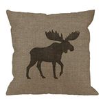 HGOD DESIGNS Animal Throw Pillow Cushion Cover,Rustic Moose Silhouette Burlap Cabin Cotton Linen Polyester Decorative Home Decor Sofa Couch Desk Chair Bedroom 18x18inch Square Throw Pillow Case,Gray