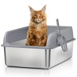 Eosarcu Stainless Steel Cat Litter Box with Lid, Enclosed Extra Large Litter Box for Big Cats, XL Metal Litter Pan with High Wall Sides Enclosure, Anti-Leakage, Non-Sticky, Easy Cleaning-Dark Grey