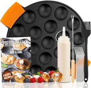 IRONO Poffertjes Pan - Mini Pancake Maker - Pancake Pan - 19 Mini Pancakes - Eggs Crepe Pan - Cast Iron - Includes Brush, Turning Fork, Batter Bottle, 6 Forks, Handles