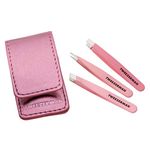 Tweezerman 3pce Pink Micro Mini Tweezers Set - Set Includes Slant, Point & Flat Tip Micro Tweezers. Tweezers Ideal to Use As Eyebrow Tweezers or for Hair Removal. For Women or Men.