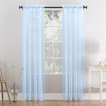 Megachest a pair of 3+7cm slot top sheer lucy voile curtain with tie backs 31 colors 10 sizes (baby blue, 56" wideX90 drop(W142cmXH228.5cm))