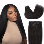 Lashey Kinky Straight Clip in Hair Extensions for Black Women, 20 Inch 7pcs 120g Natural Black Remy Human Hair Extensions Thick Hair with Lace Weft Clip Ins