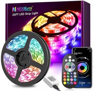 NEXillumi 25ft LED Strip Lights, APP Control Music Sync Color Changing LED Light Strip, SMD 5050 RGB LED Tape Lights with IR Remote (APP+Remote+Mic+3-Button Switch).