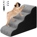 4Steps Dog Ramp/Stairs for Beds and Couches,MOOACE Pet Stairs with High Density Expand Immediately Foam, Washable Cover and Pet Hair Remover Roller - Reduce Stress on Pet Joints - Gray/Black