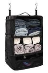 ELEZAY Hanging Packing Cubes Portable Closet 3-Shelf Travel Collapsible Compression Garment Organiser for Carry-on Luggage Suitcase Space Saver Bag XX-Large_No Side Pockets, Black