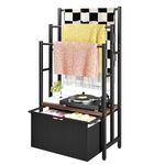 Freestanding Towel Rack with Drawers, SDXYSTCE 3 Tiers Standing Blanket Racks for Bedroom, 23.6" L x 11.8" W x 43.3" H, Blanket Holder with Shelf, Upgrade Steady Design,Rustic Brown