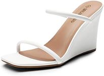 DREAM PAIRS Womens Slides Wedge Sandal Two Strap Square Open Toe Dress Shoes SDPW2224W, White - 11