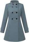 Allegra K Women's Stand Collar Double Breasted Slant Pockets Trendy Outwear Winter Coat Oxford Blue Medium