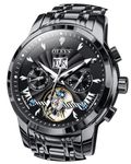 OLEVS Watches for Men Automatic Skeleton 5 Hands Mechanical Classic Luxury Calendar Stainless Steel Waterproof Wrist Men Watch Black