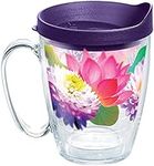 Tervis Plastic Floral Filter Tumbler with Wrap and Royal Purple Lid 16oz Mug, Clear