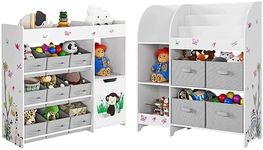 HOCSOK Kid‘s Toy Storage Unit of 2 piece set, Children's Toy Box Organiser with Non-woven Fabric Bin, Large Bookshelf Rack Cabinet for Nursery, Kindergarten, Playroom, White