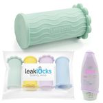 LeakLocks® Toiletry Skins™ Elastic Sleeve for Leak Proofing Travel Container in Luggage. For Standard and Travel Sized Toiletries. Reusable Accessory for Travel Bag Suitcase and Carry-on Luggage, 4 pk