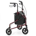 DAYS Tri Wheel 3-Wheel Folding Mobility Walker, Lightweight, Carry-on Bag and Lockable Brakes, Comfortable Mobility Aid for Elderly and Handicapped Users, Ruby