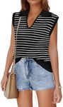 ZESICA Womens Summer Striped Sweater Vest Cap Sleeve V Neck Pullover Tank Tops Sleeveless Fashion Clothes 2024, Black, Small