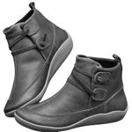 Ladies Trainers Salework Boots for Women Wide Fit Walking Shoes Fahion Orthopedic Shoes High Top Leather Shoes Soft Sole Wedge Boots Comfort Arch Support Running Shoes Casual Non-Slip Boots (Grey,