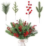 HASTHIP® 60Pcs Christmas Tree Ornaments Artificial Pines & Berry Combo Set Flourish Greenery Pine Christmas Ornaments DIY Christmas Garland Wreath Xmas Embellishing Flower