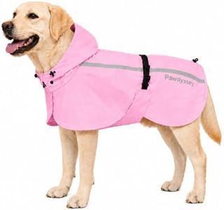 Pawdyssey Stretch Fabric Dog Raincoat with Hood, Reflective Rain Poncho for Medium Large Dogs, Adjustable Waterproof Dog Rain Jacket with Leash Opening for Walking & Camping, Pink, X-Large