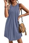 WNEEDU Women Summer Dresses Beach Sleeveless Casual Swing Dress Cover Up Sundresses with Pockets Purple Grey M