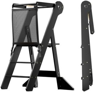 COSYLAND Foldable Toddler Kitchen Stool Helper - Height Adjustable Standing Tower for Bathroom Sink or Kitchen Counter - Step Stool for Toddlers Ages 18 Months to 6 Years Black