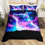 Feelyou Galaxy Duvet Cover Wild Wolf Printed Comforter Cover Northern Light Bedding Set for Kids Adults Starry Sky Aurora Quilt Cover Soft Room Decor Nature Scenery Quilt Cover 3Pcs Queen Size