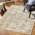 MODEFE 5x7 Feet Rug Carpet Beige Geometric Printed Primium Persian Carpets for Bedroom/Living Area/Home with Anti Slip Backing - Perfect As Floor Rug for Living Room