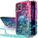 Silverback for iPhone 15 Case, Moving Liquid Holographic Sparkle Glitter Case with Kickstand, Girls Women Bling Diamond Ring Protective Case for Apple iPhone 15 5G 6.1''- Green