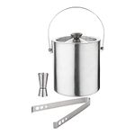 Betools4Me2 Stainless Steel Double-Wall Insulated Ice Bucket 1.5 Liter with Lid, Ice Tong & Peg Measurer 30/60 ml Keeps Ice Cold & Dry, Great for Home Bar, Chilling Beer, Champagne and Wine