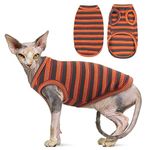 OUOBOB Sphynx Cat Clothes, Breathable Hairless Cat Shirts, Stripe Kitten T-Shirts Sleeveless, Pullover Cat Sweaters, Pet Summer Apparel for Sphynx, Cornish Rex, Devon Rex, Peterbald, Small Dogs