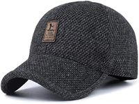 Men's Winter Warm Wool Woolen Tweed Peaked Baseball Cap Hat with Foldable Ear Warmer (A-Black)