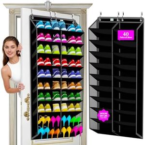 Heavy-Duty, over the door shoe organizer, Extra-Wide Large, shoe organizer, Holds 30 Pairs & Supports 100lbs, shoe rack, with Reinforced Grommets & Bamboo Rods, Fits Men's Size 12 & Boots, Black