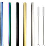 7pcs /Set &Stainless Steel Boba Straws 5 Pcs, [Extra Wide ] Reusable Smoothie Straws (12MM) -2pcs Straw brush&Great for Bubble & Boba pearlsTea, smoothie?Milkshakes, -Metal Drinking big Straws