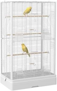 PawHut Cage à Oiseaux, volière avec Portes, perchoirs - Cage pour canaris perruches perroquets - 61 x 36,5 x 98 cm - Blanc