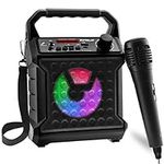 Risebass Portable Bluetooth Speaker with Microphone Set - Karaoke Machine for Kids and Adults with Party Lights - Rechargeable USB Speaker Set with FM Radio SD Card AUX, Fun Birthday gift idea for Kid
