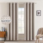 MIULEE Linen Texture Curtains for Bedroom Solid 100% Blackout Thermal Insulated Khaki Curtains Grommet Room Darkening Curtains/Draperies for Living Room Nursery 52x108 Inch (2 Panels)