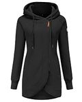 ELFIN Women's Long Sleeve Zipper Hoodies Sweatshirt Jumper Jacket Coat Outwear Pullover Hoody Black