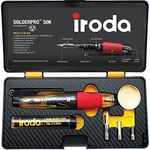 Portable Butane Soldering Iron Kit - IRODA SOLDERPRO 50K | 4-in-1 Heat Gun & Mini Torch | Rapid 18s Heat Up, 30-70W Adjustable Power, Up to 40 Min Runtime | Ideal for Electrical, DIY & Crafts