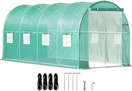 VEVOR Walk-in Tunnel Greenhouse, 4.5x2.1x2.1m, Portable Plant Hot House w/Zippered Door, 8 Roll-up Windows, Galvanized Steel Hoops, 1 Top Beam, and 2 Diagonal Poles, Green
