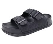 KuaiLu Womens Sandals with Arch Support Comfortable Orthopedic Cushion Recovery Slides Summer Fashion Leather Double Buckle Casual Slip On Plantar Fasciitis Sandals for Indoor&Outdoor Black 5