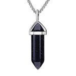 BEADNOVA Synthetic Blue Sandstone Necklace Gemstone Crystal Necklace for Women Healing Stone pendant Jewelry for Men Pendulum Divination Hexagonal pendant (18 Inches Stainless Steel Chain)