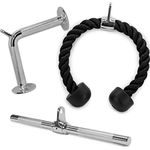 Yes4All Triceps Pull Down Attachment, Cable Machine Accessories for Home Gym, LAT Pull Down Attachment Weight Fitness, Cable Machine Attachment Set - Triceps Rope, LAT Pull Down Bar, V-Bar, Double D 22"" tricep rope