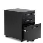 Merax 3 Drawer Mobile Cabinet Filing Pedestal with Keys, Fully Assembled Except Casters,Metal Solid, Black with Handle, Styble-D