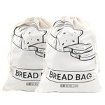 A&M Natural Living Bread Bag Storage Set of 2, 50cm x 40cm Cotton Bread Bags for Homemade Bread, Reusable, Breathable and Eco Friendly with Drawstring Closure