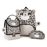 Zappi Co Children's Snow Leopard Backpack Triple Set - Package Includes Backpack, Lunch Box, and Pencil Case - Fun Wildlife Rucksack for Boys and Girls - Back to School Essential