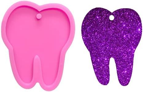 Shiny Glossy Tooth Dentists Shape Silicone Molds for DIY Craft Keychain Polymer Clay Mold Necklace Epoxy Pendant Jewellery Resin Crafting Making Cake Decoration Fondant Mould