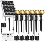 MEIKEE 6 in 1 Solar Spot Lights Outdoor Garden Warm White 2700K Dimmable Garden Spike light Breathing & Strobe Modes Lawn Lights Solar Landscape Spotlights IP66 Waterproof for Yard Lawn Trees Path